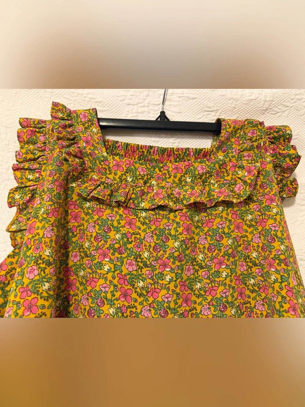 Cute Floral Pajama Set Women's S Yellow Pink Ruffle Pockets Lounge Sleepwear